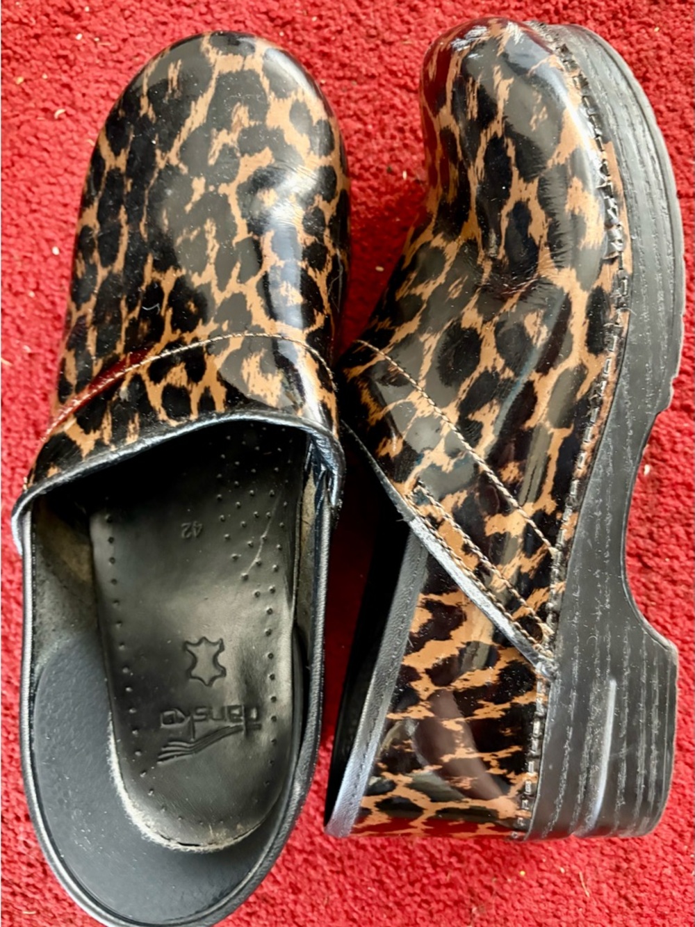 Dansko Leopard Print Leather Clogs - Brown & Black
